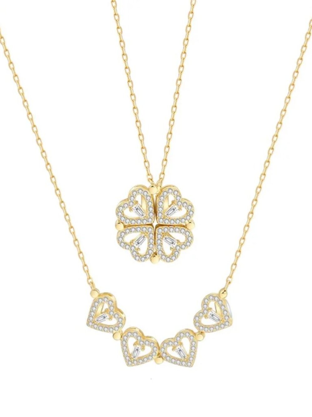 Clover and Heart Necklace - Gold